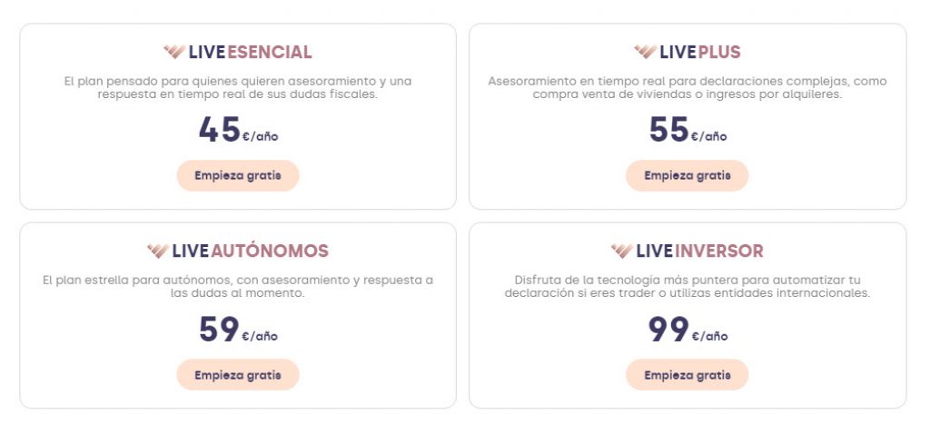 precios Plan Live de Taxdown